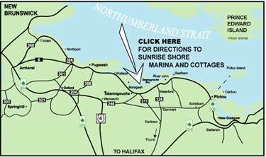 Click to see close up of the map of Tatamagouche and the Northumberland Strait and locate Sunrise Marina cottages
