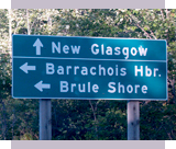 Accommodation near Brule. Road sign to Barrachois Harbour